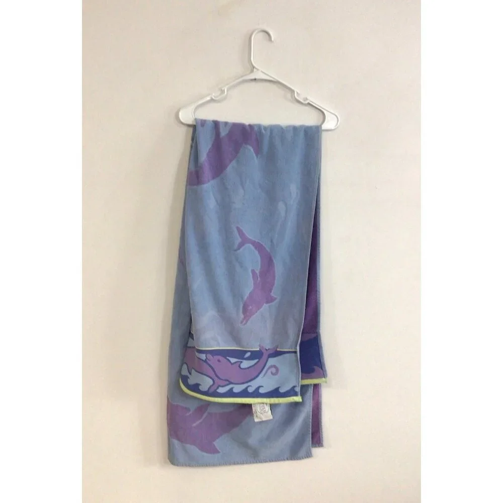 Vintage Palm Cove France Beach Towel Dolphin Art Retro